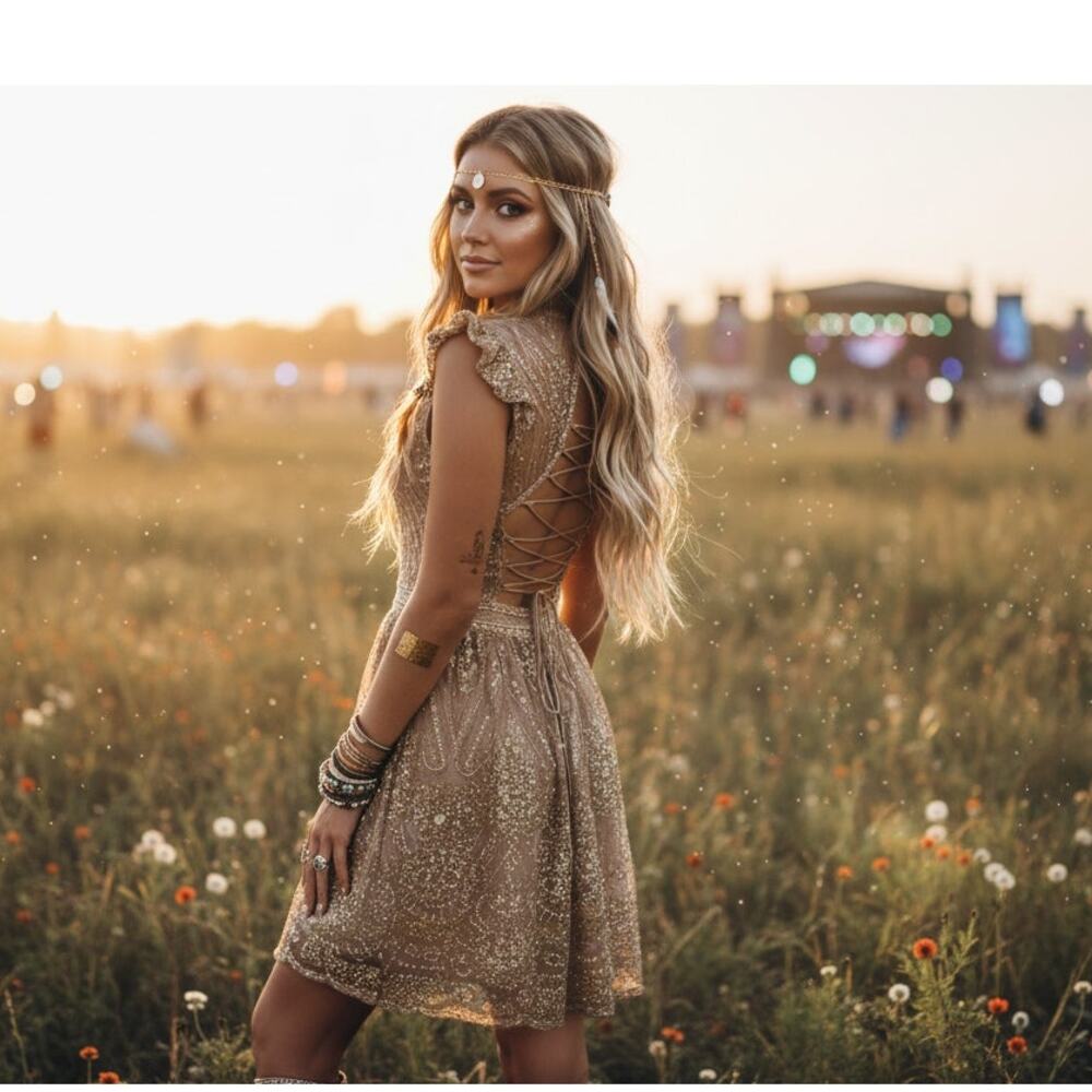 Hello Molly Embellished Lace‑Up Mini Dress — AU 10 / US 6 (Medium)